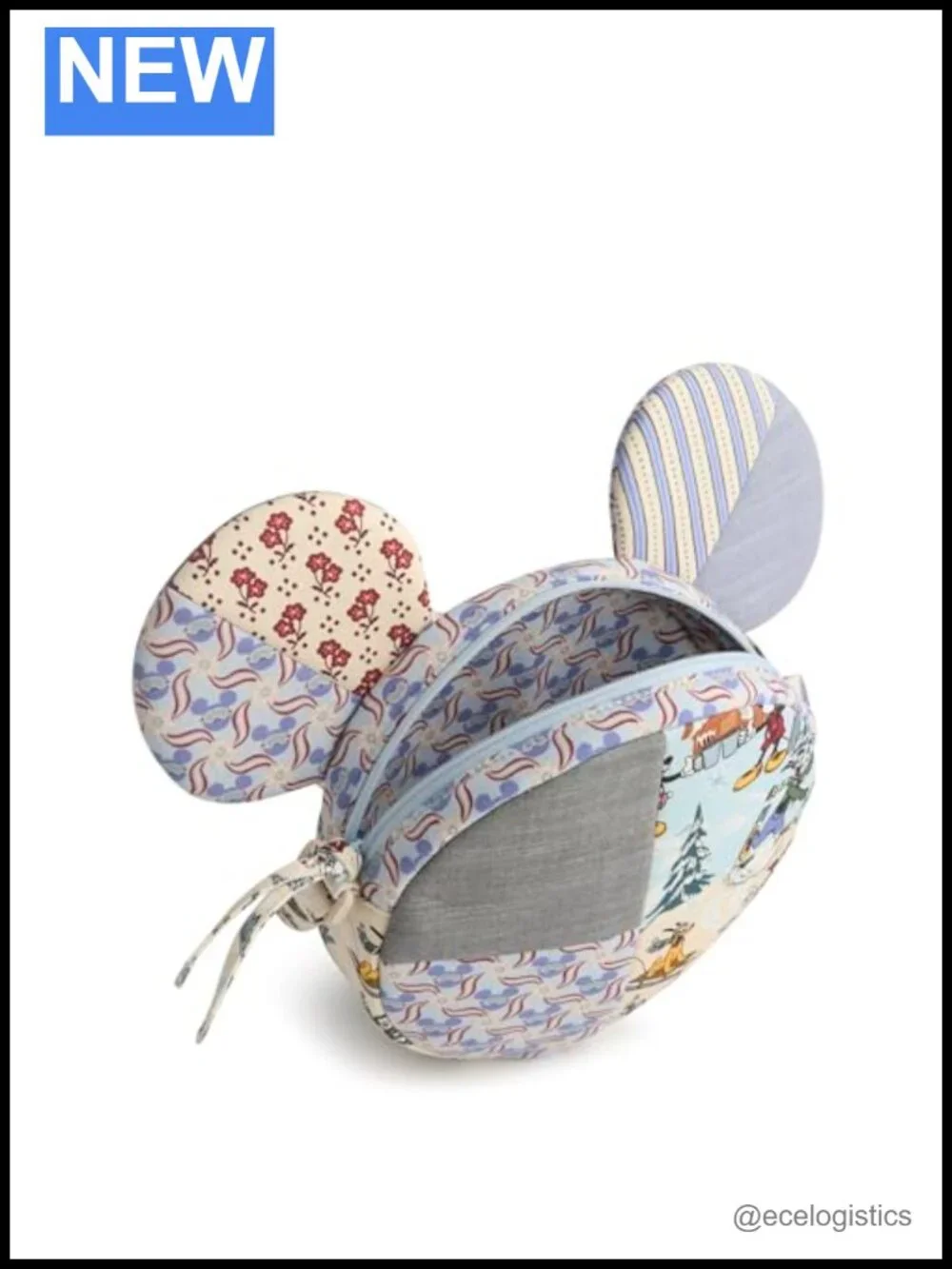 Quilted Cotton Disney Mickey Mouse Crossbody Bag with Zip Closure